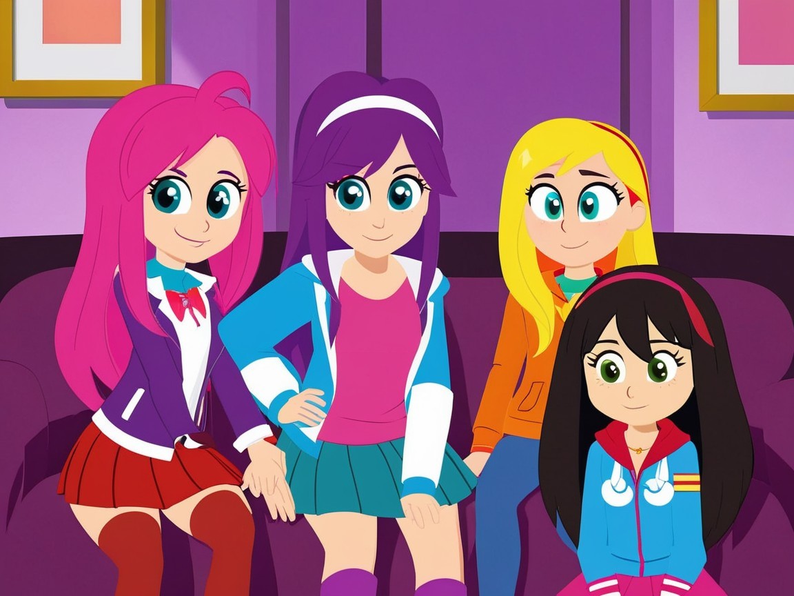 Diverse Girls in Colorful Outfits on a Cozy Couch