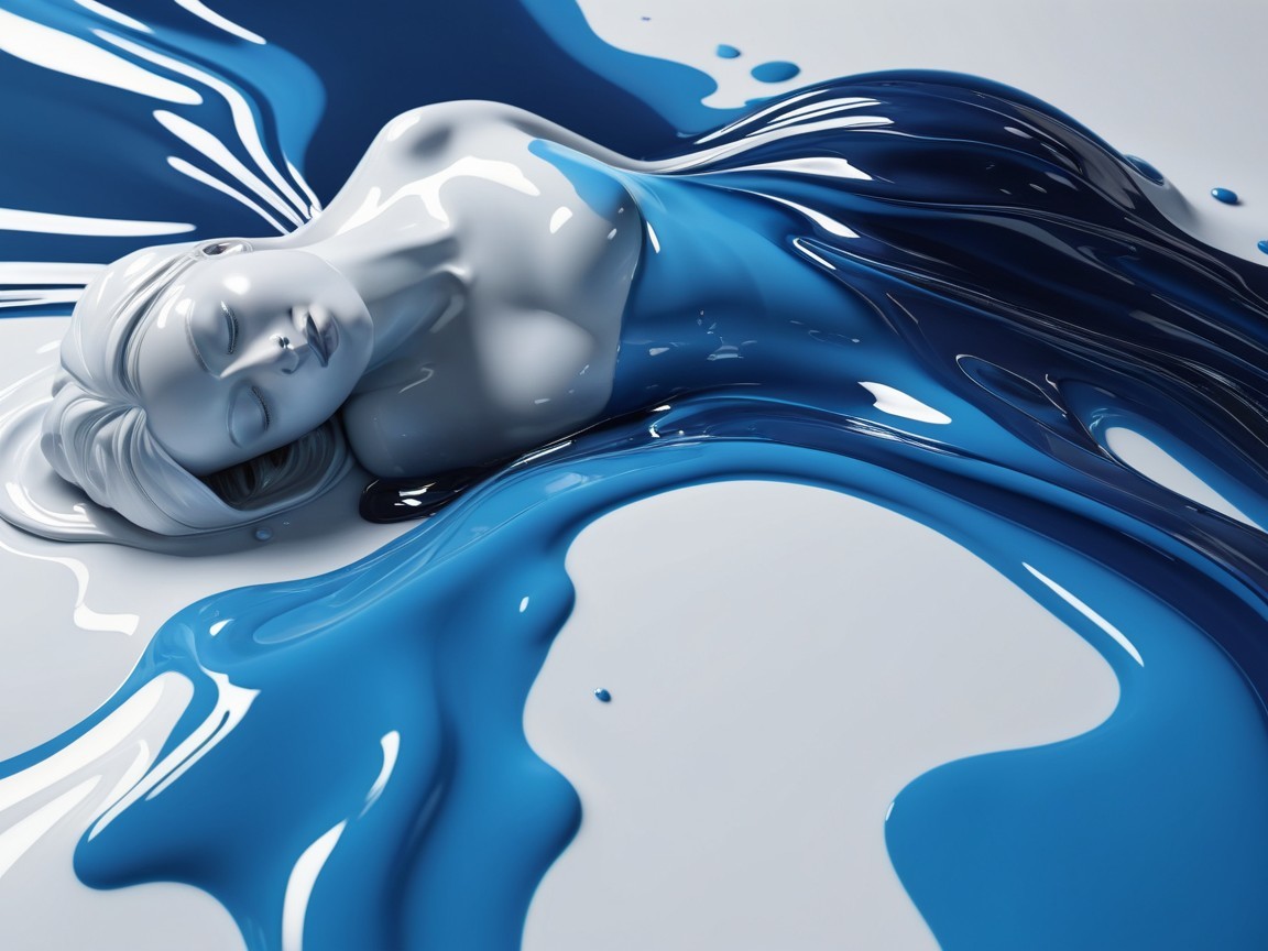 Sculpted Figure Reclining in Blue Paint Composition