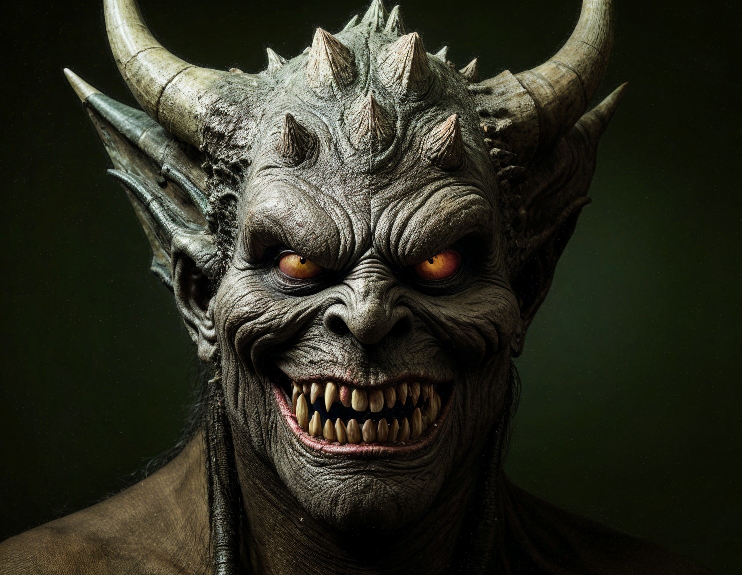 Menacing creature with horns and scaly skin details
