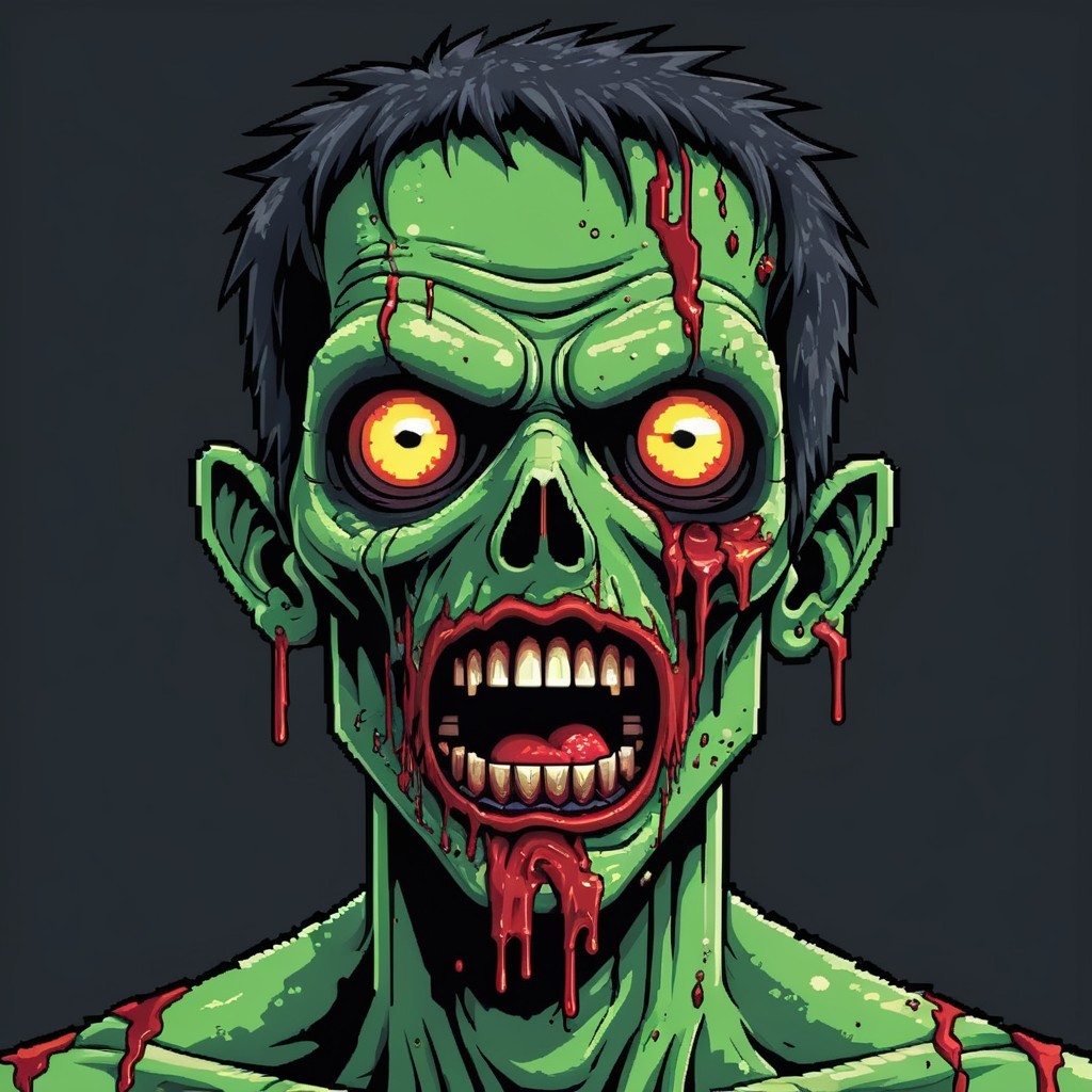 Grotesque Zombie with Green Skin and Glowing Eyes