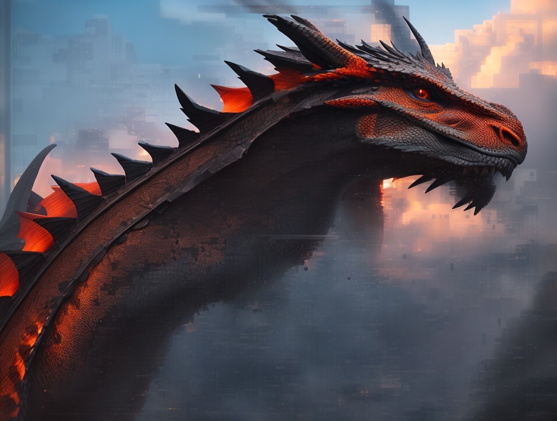 Majestic dragon with shimmering red and black scales