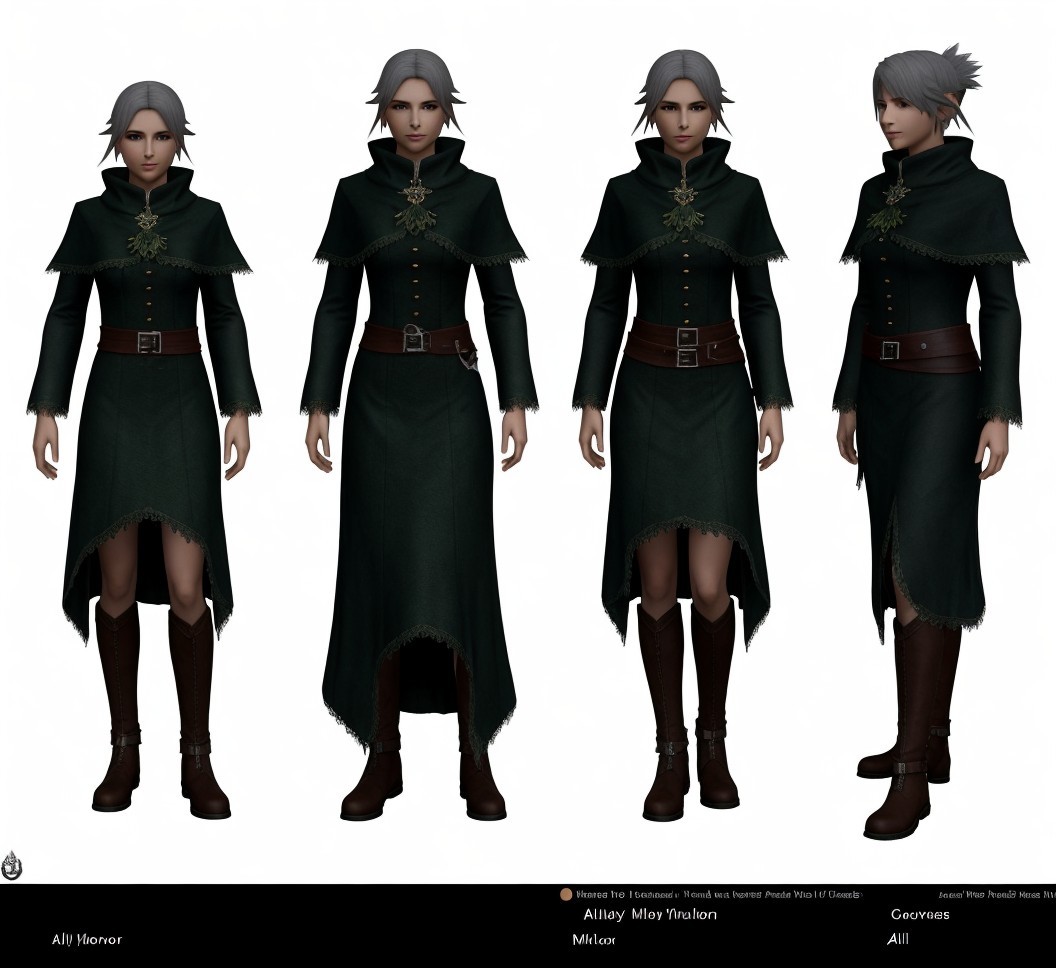 Female Character Design in Dark Green Dress and Boots
