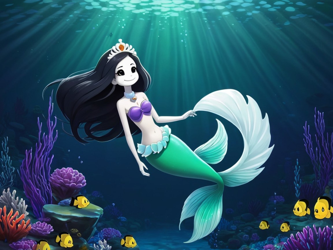 Whimsical Underwater Scene with Cheerful Mermaid