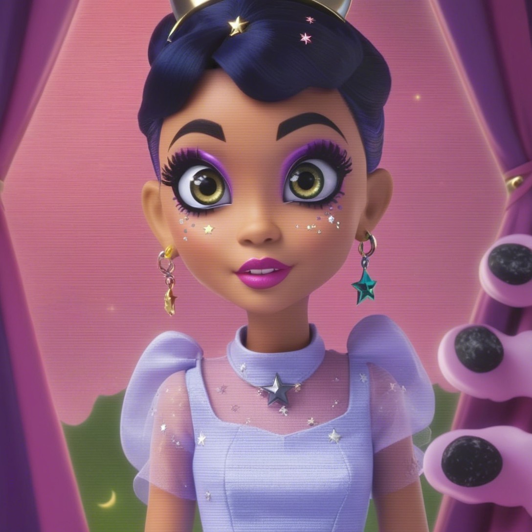 Whimsical Doll with Large Eyes and Stylish Outfit