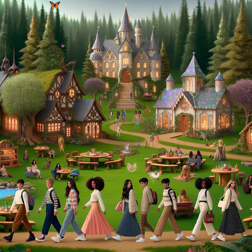 Diverse Young People in Whimsical Forest Setting