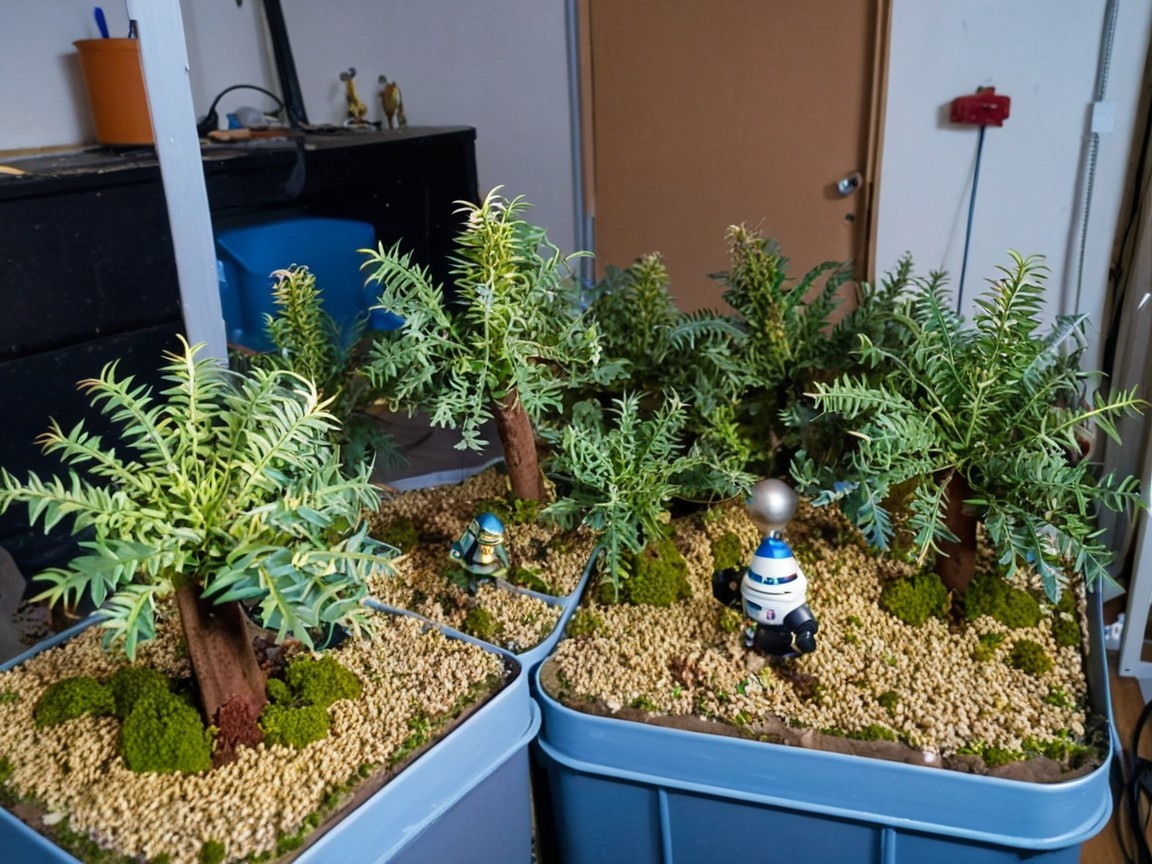 Vibrant Miniature Landscape with Greenery and Figurines