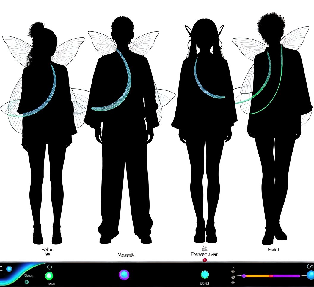 Silhouettes of Characters with Translucent Wings