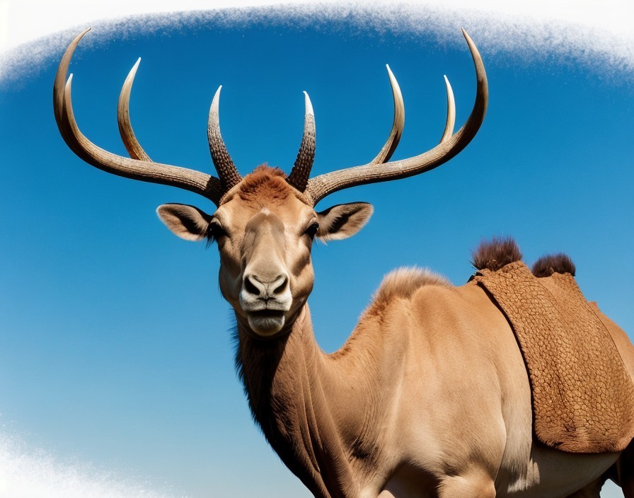 Majestic Animal with Impressive Antlers Under Blue Sky