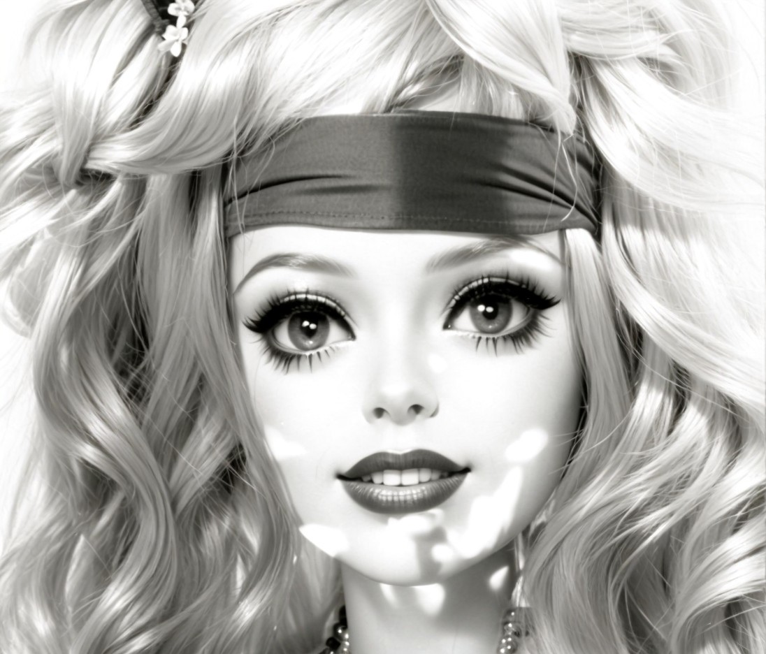 Stylized Doll with Expressive Features and Headband