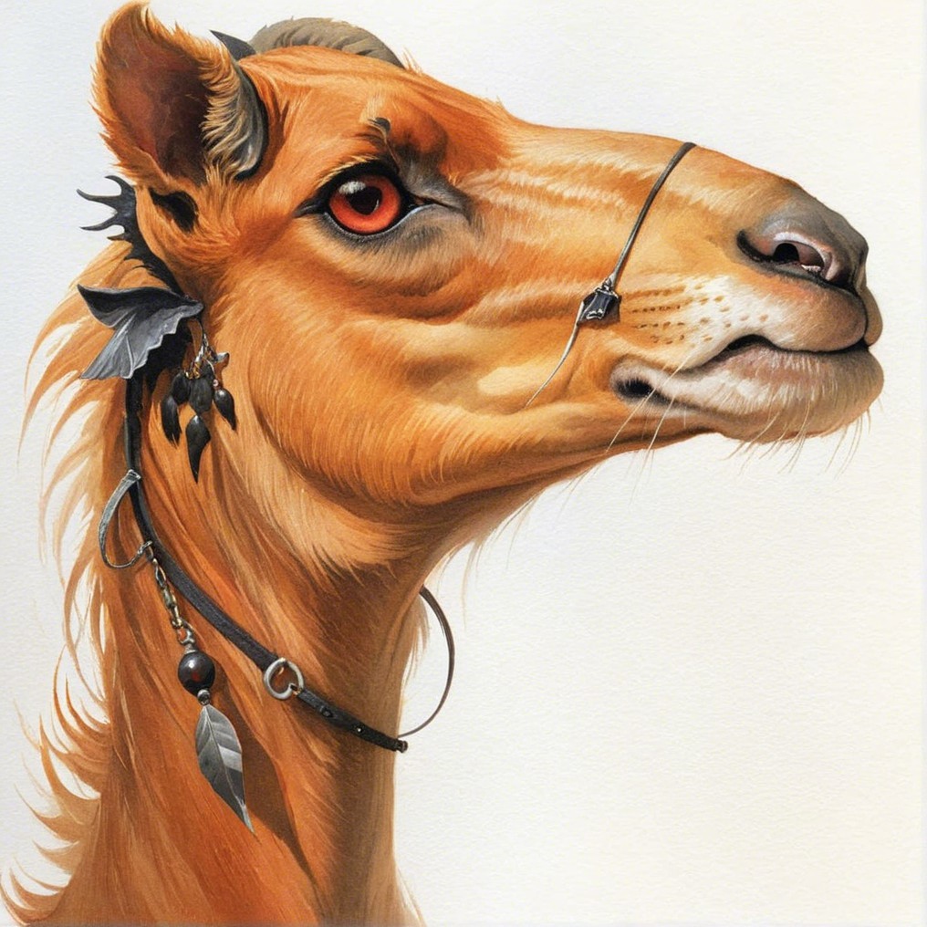 Stylized Camel with Sandy-Brown Coat and Red Eye