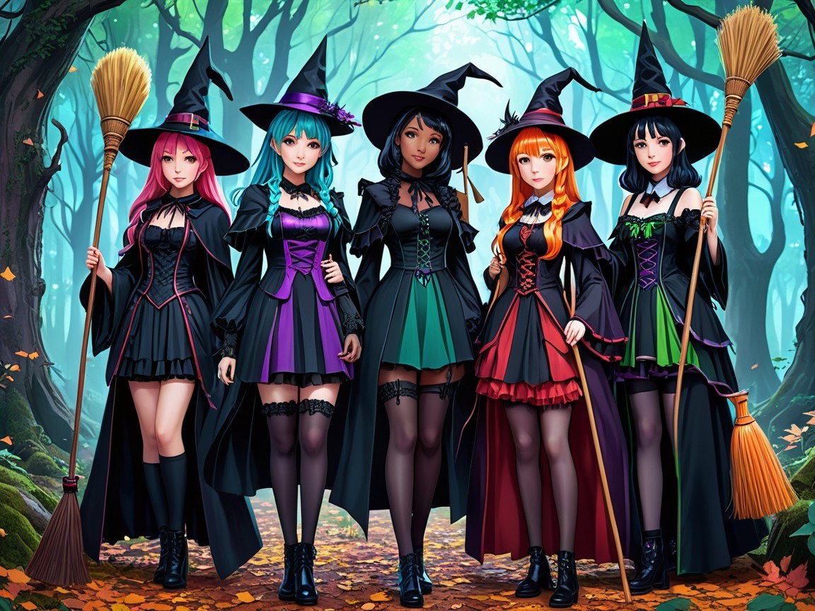 Enchanting Witches in a Magical Forest Setting
