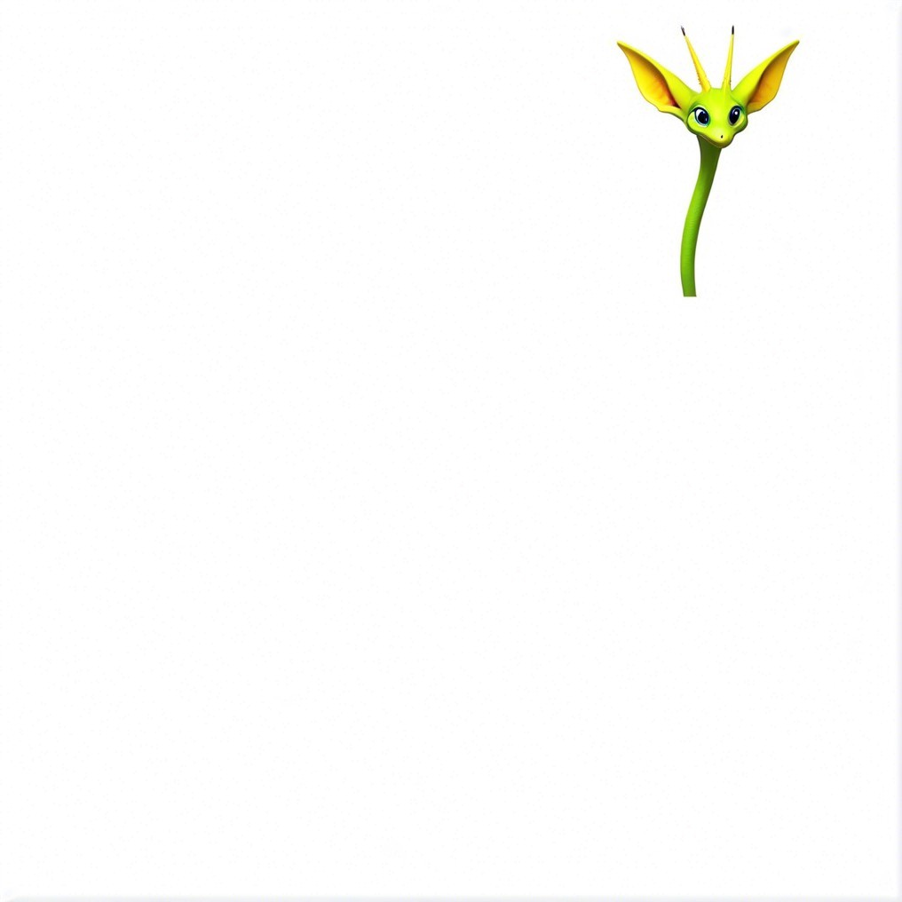 Whimsical Cartoon Creature with Green Body and Yellow Ears