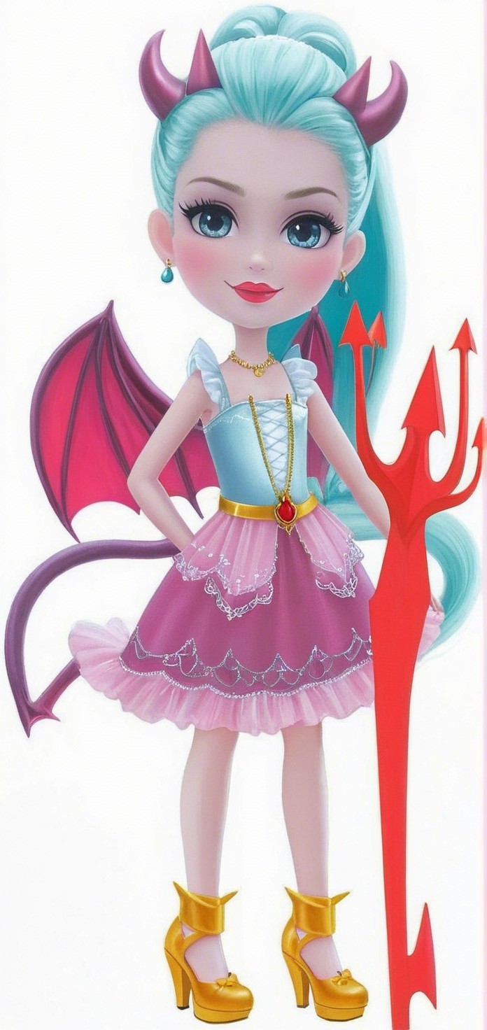 Whimsical Doll with Teal Hair and Red Wings