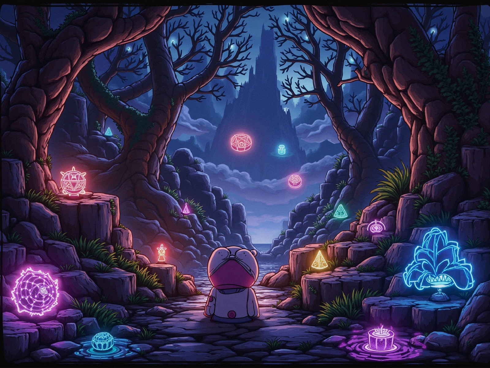 Mystical Landscape with Cute Character and Castle