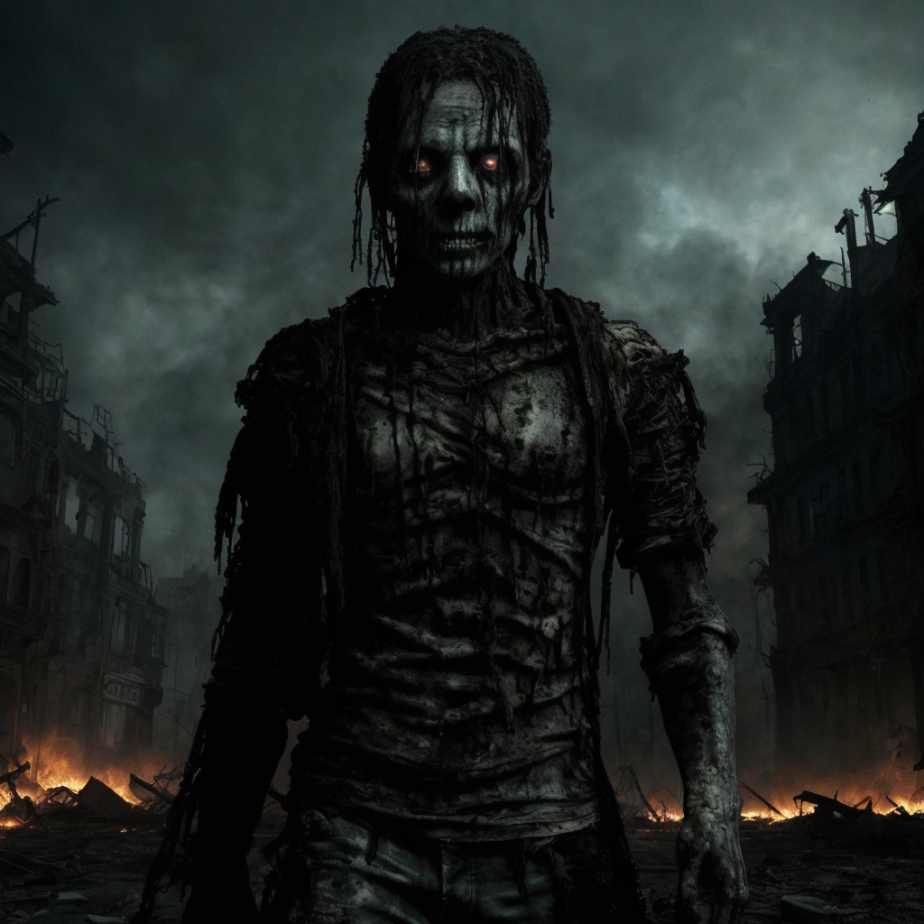 Haunting Figure in a Ruined, Post-Apocalyptic City