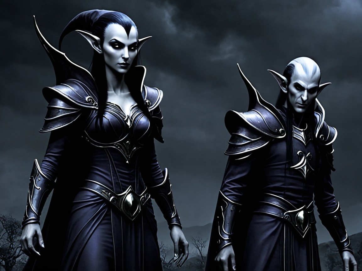 Fantasy Figures in Dark Armor with Elongated Ears