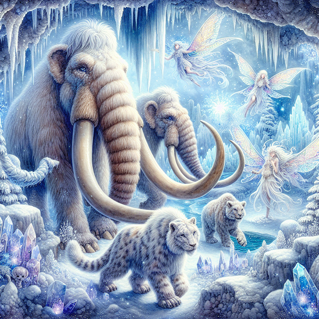 Magical Ice Cave with Mammoths and Winter Fairies