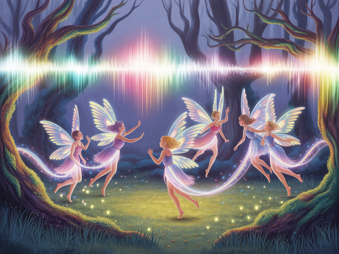 Magical forest with fairies dancing in a glade