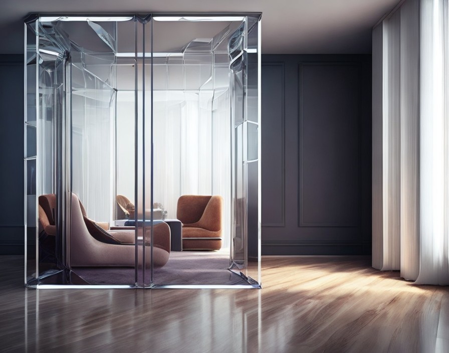 Modern Minimalist Living Space with Acrylic Enclosure