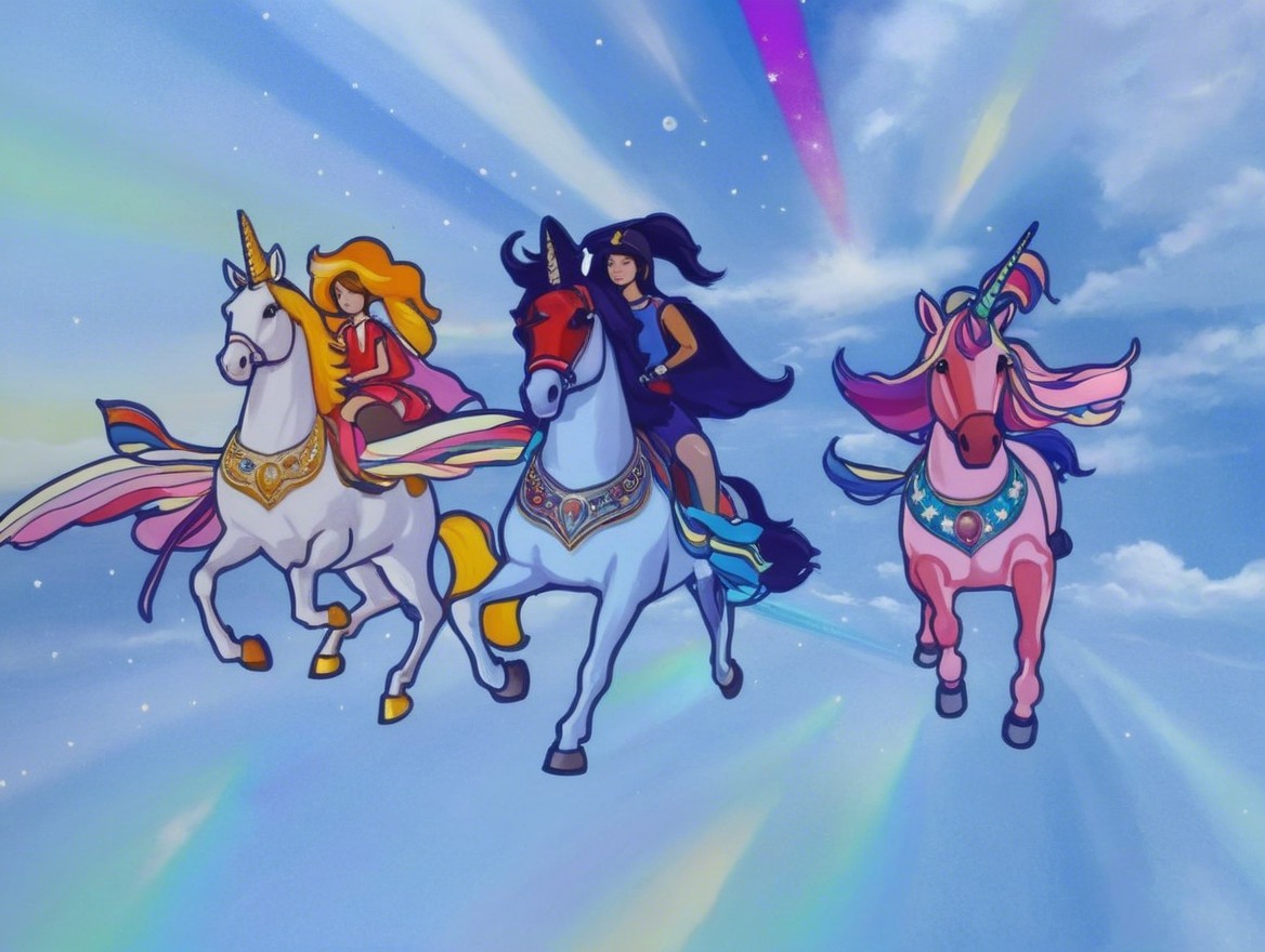 Unicorns Galloping Through a Colorful Sky Scene