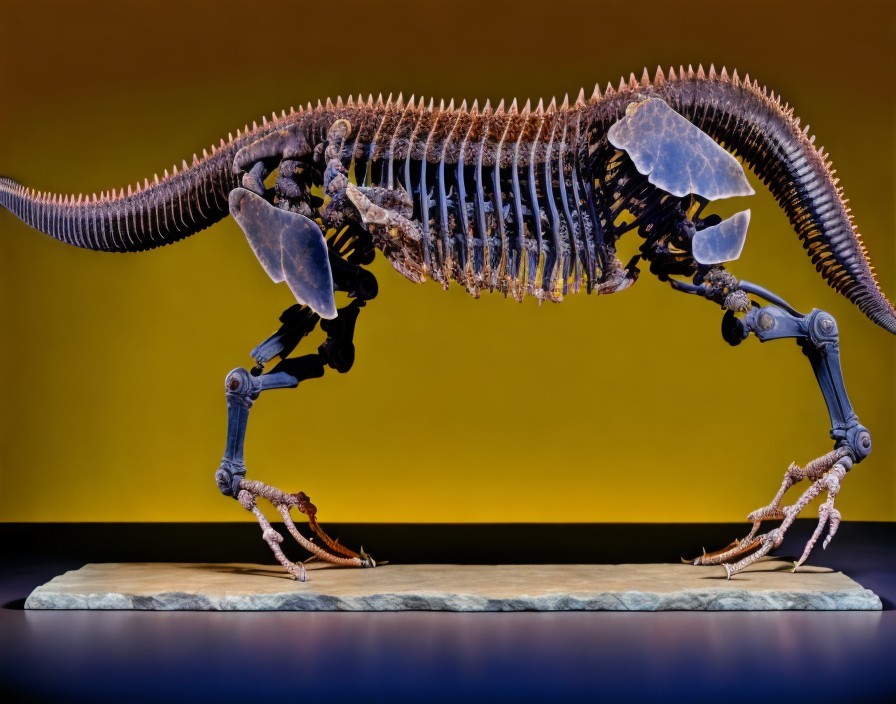 Dinosaur Skeleton Displayed with Gradient Background