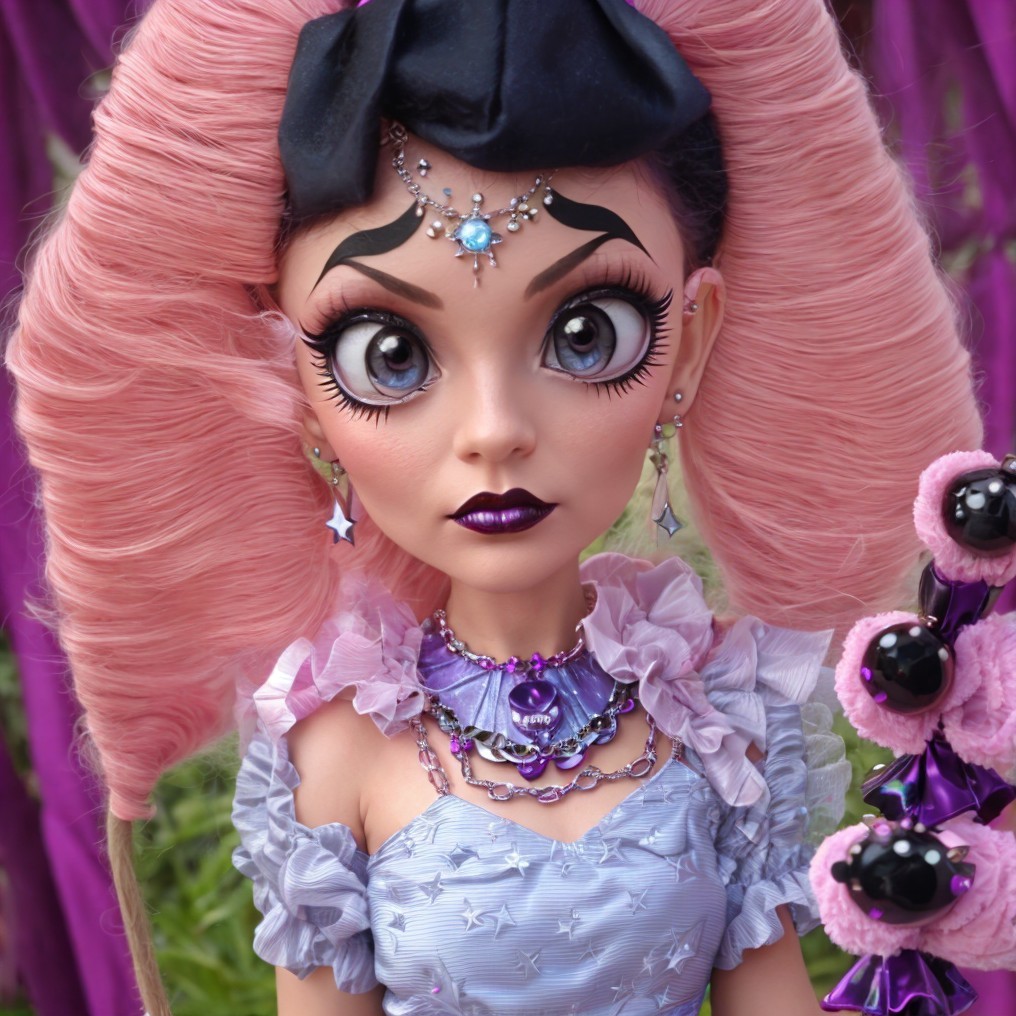 Detailed Doll with Pink Hair and Lavender Dress