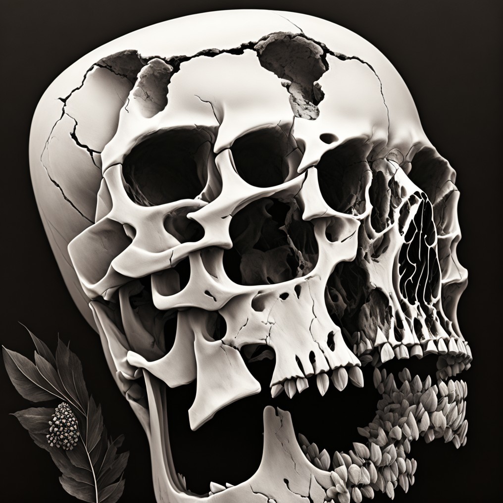 Detailed Artistic Depiction of a Cracked Skull