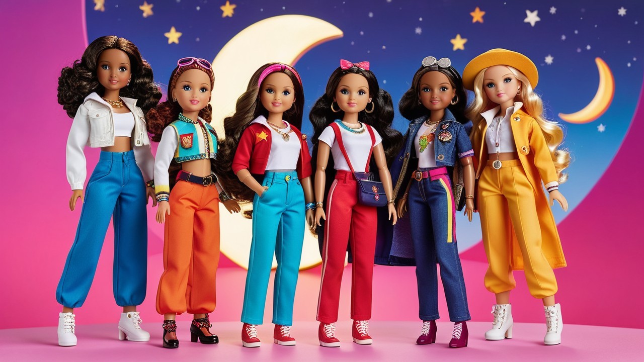 Fashionable Dolls in Whimsical Night Sky Setting