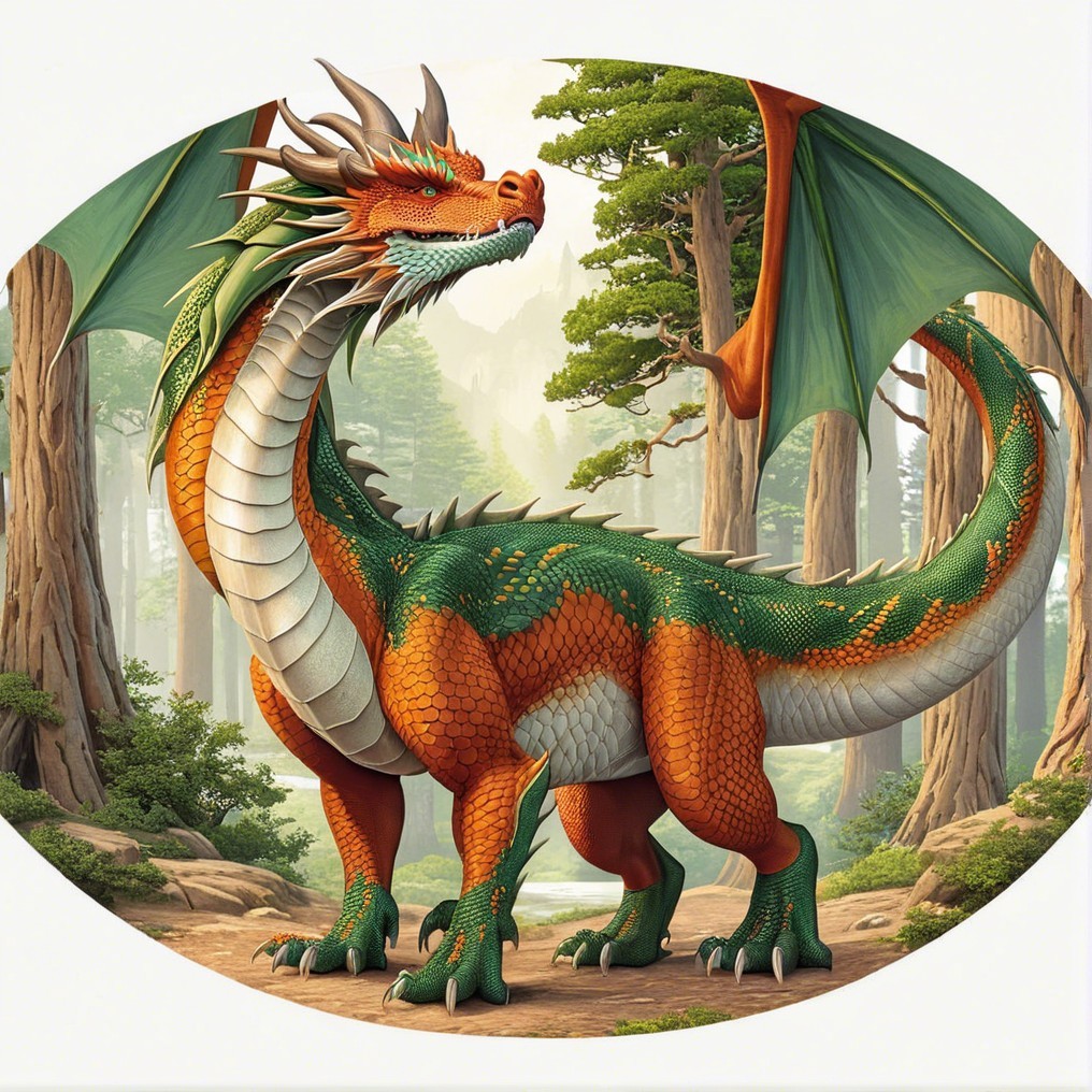 Majestic dragon in a lush forest setting