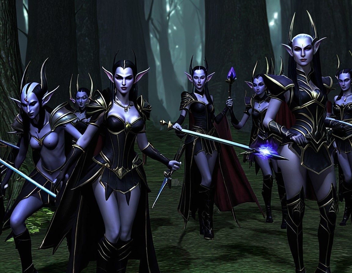 Armored Dark Elves in a Mystical Forest Setting