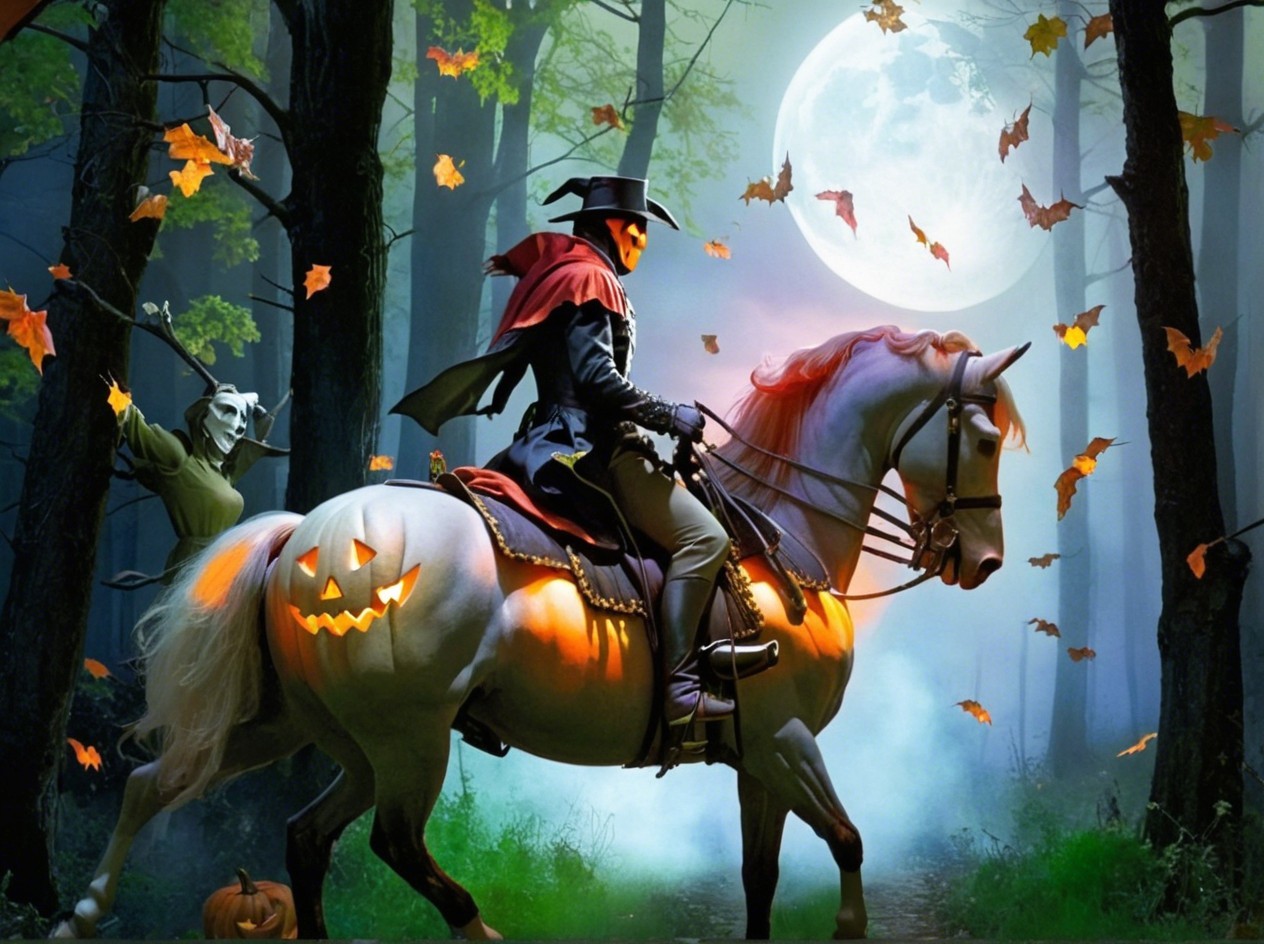 Cloaked Rider on Glowing Horse in Mystical Forest