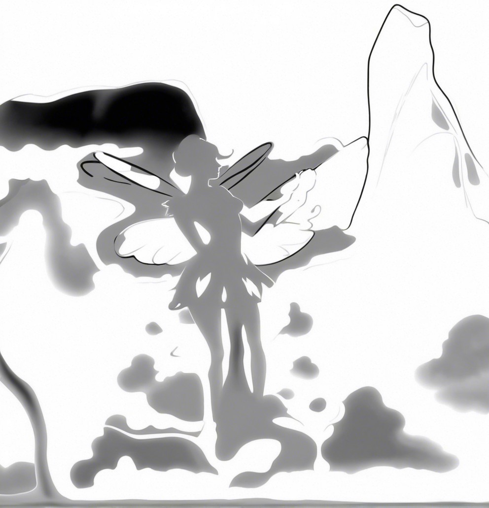 Whimsical Fairy Silhouette in Mystical Landscape