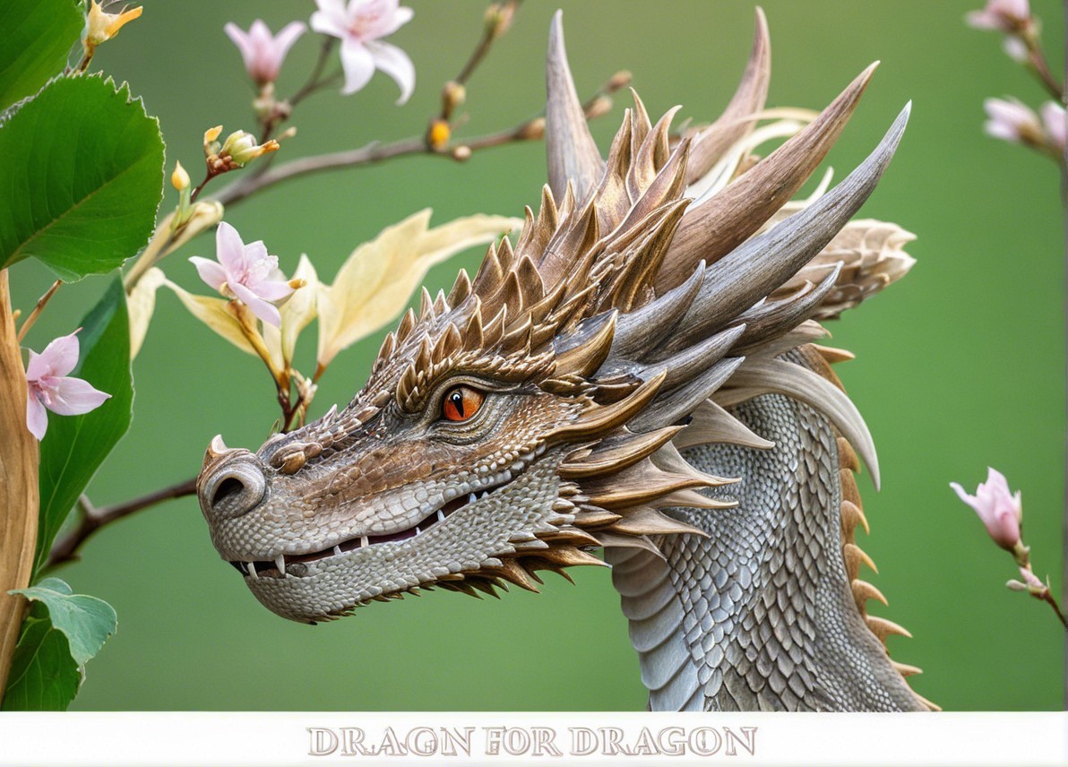 Majestic dragon with intricate scales among flowers