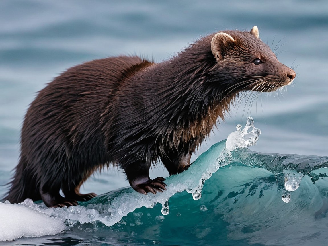 Brown Furred Animal on Glistening Wave Surface