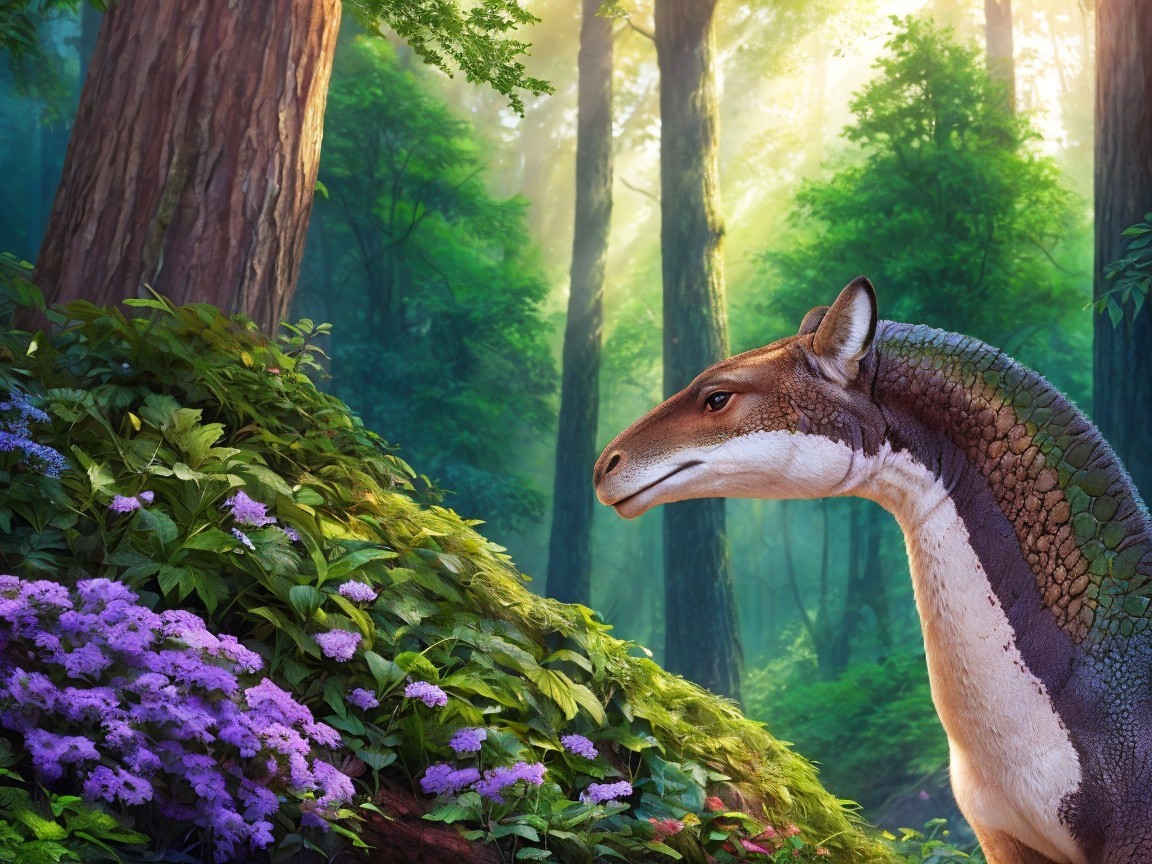 Lifelike Dinosaur in a Vibrant Forest Setting