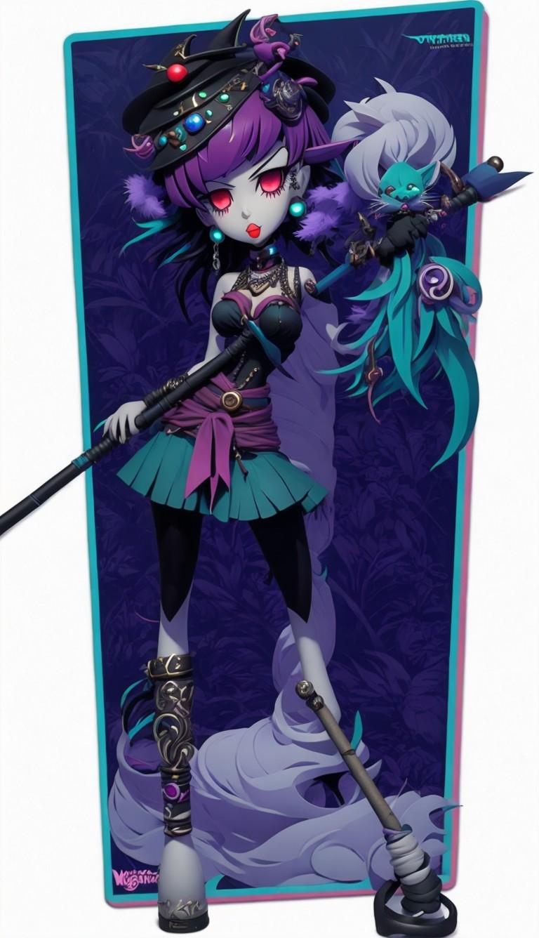 Character Description with Purple Hair and Edgy Outfit