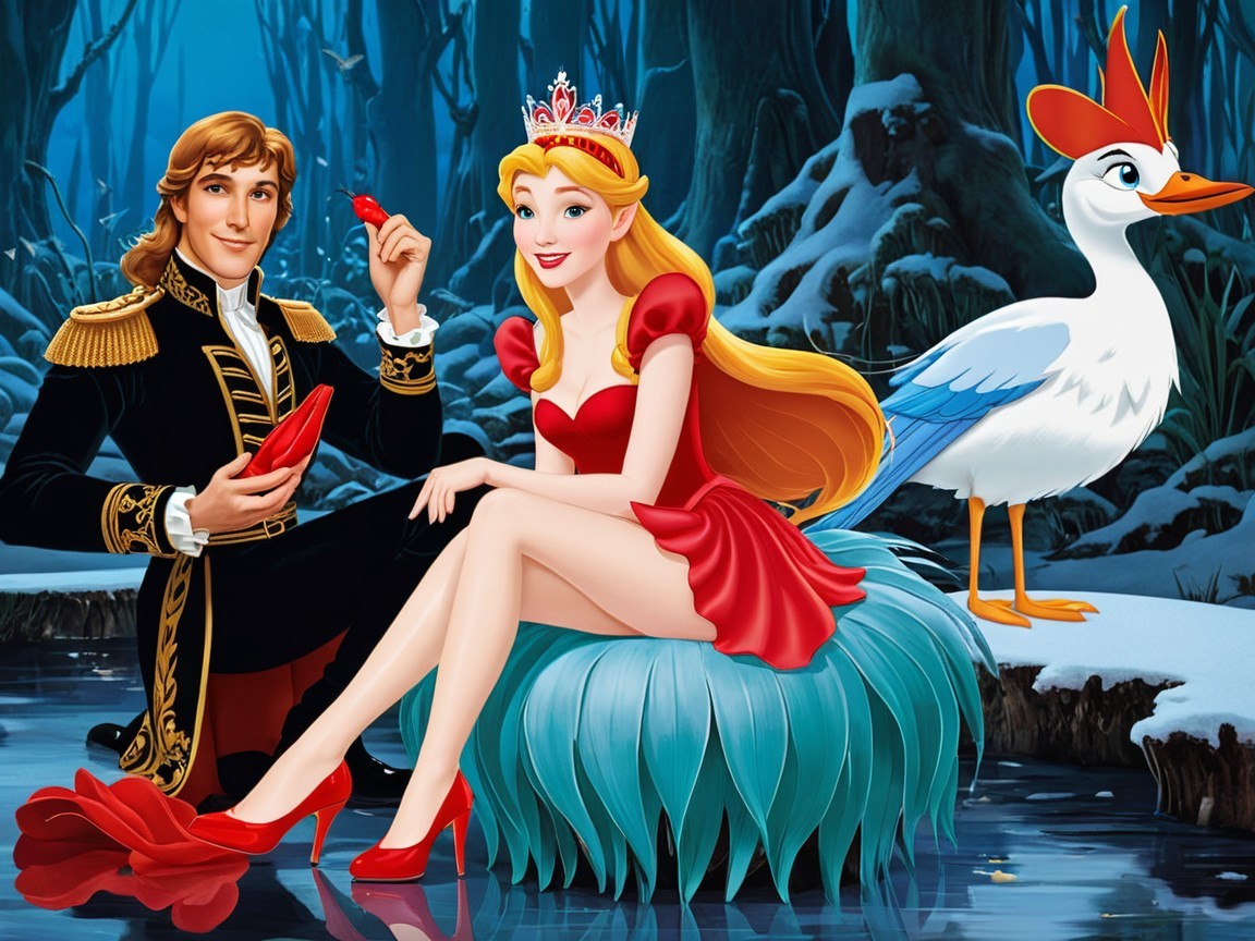Whimsical Scene of Prince and Princess by Waterway