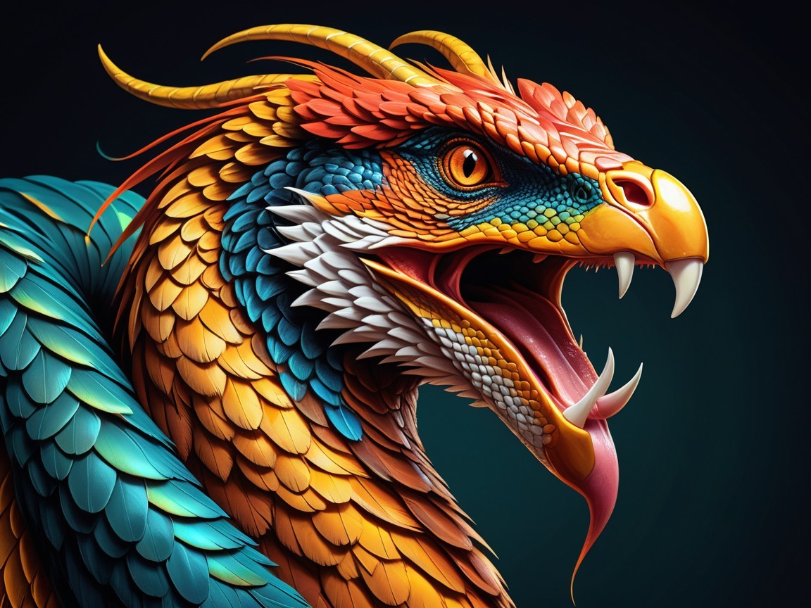 Vibrant Stylized Dragon Head with Colorful Features