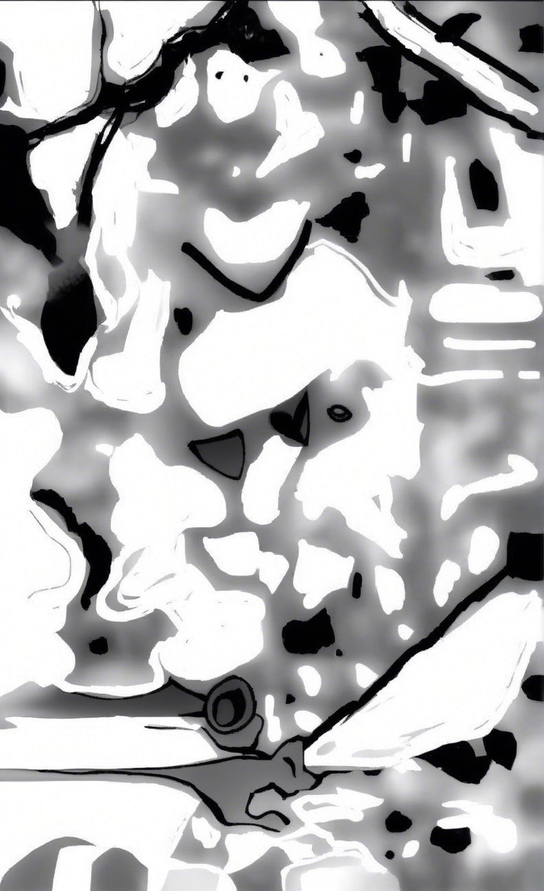Abstract Black and White Composition with Swirling Patterns
