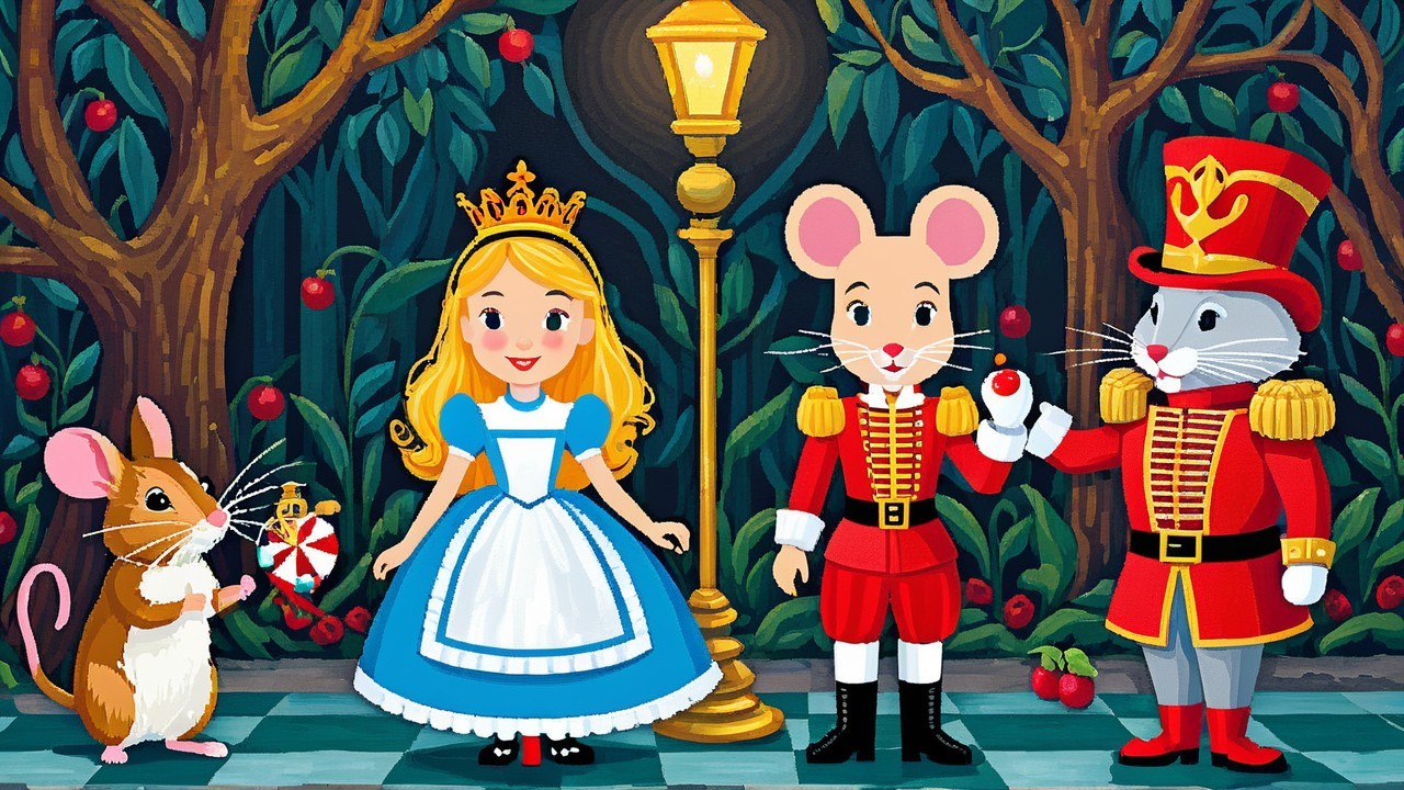 Whimsical Forest Scene with Enchanted Characters