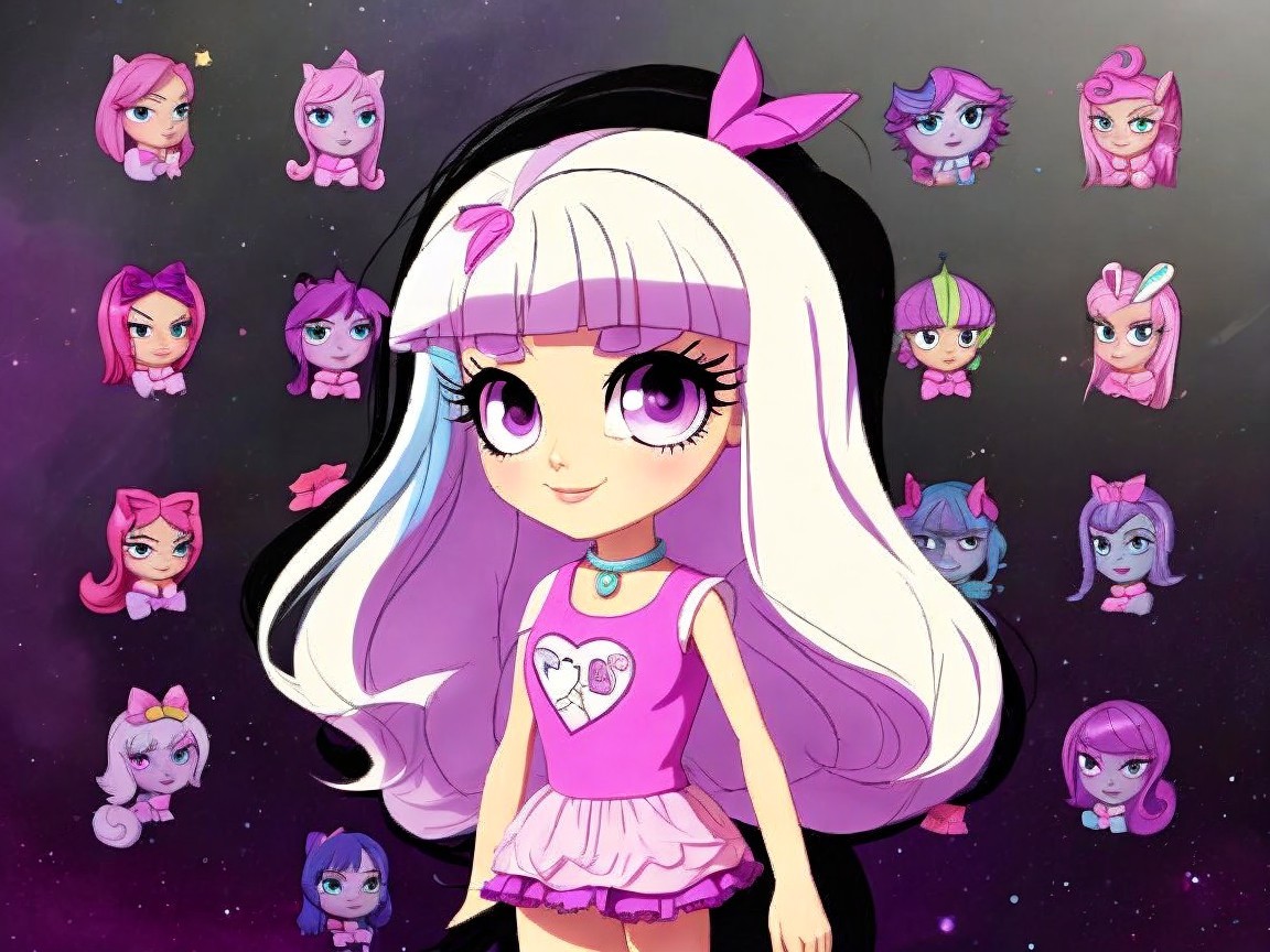 Animated Character with Two-Toned Hair and Bow