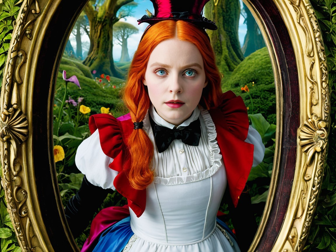 Young Woman in Braided Red Hair and Colorful Costume