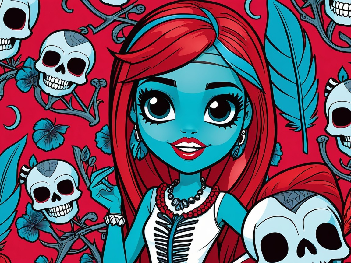 Vibrant Character Illustration with Blue Skin and Red Hair
