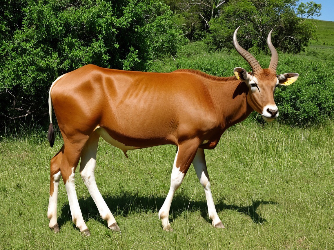 Brown Cattle with White Markings in Green Pasture