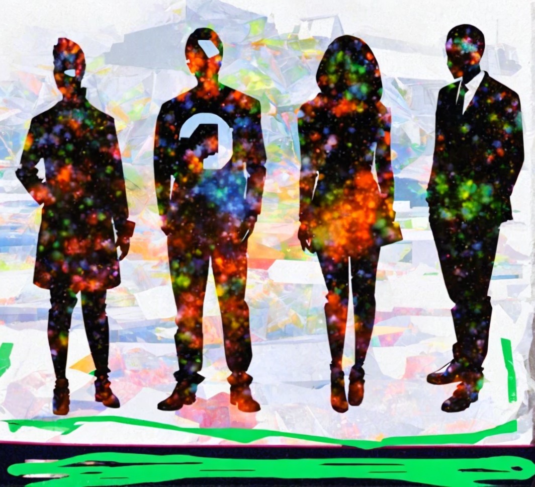 Silhouetted Figures Against Cosmic Background Scene