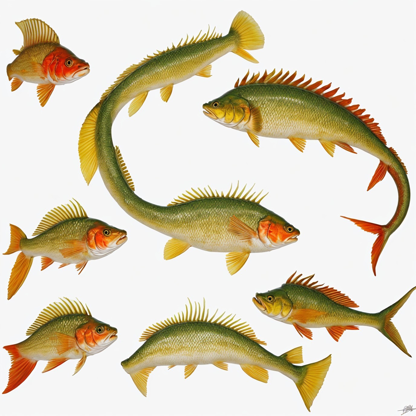 Colorful Perch and Bass Fish Illustrations