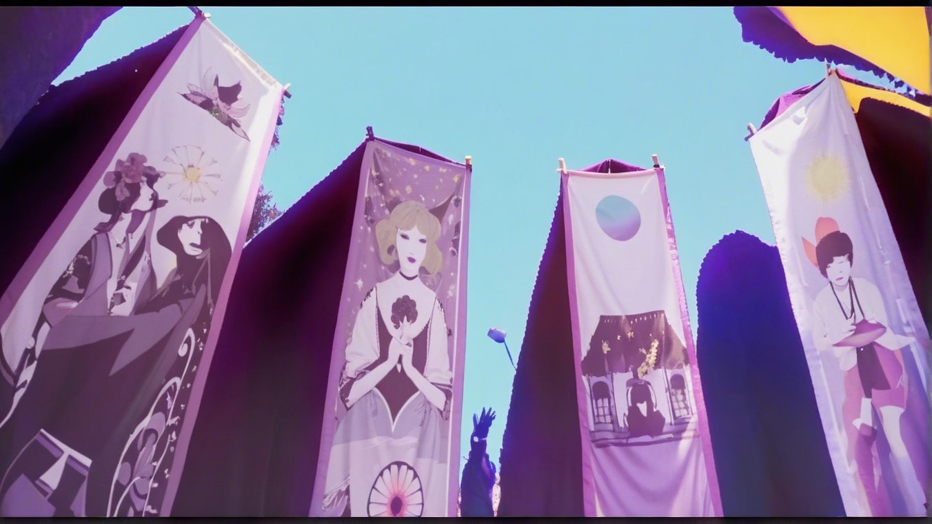 Colorful Banners with Unique Illustrations Outdoors
