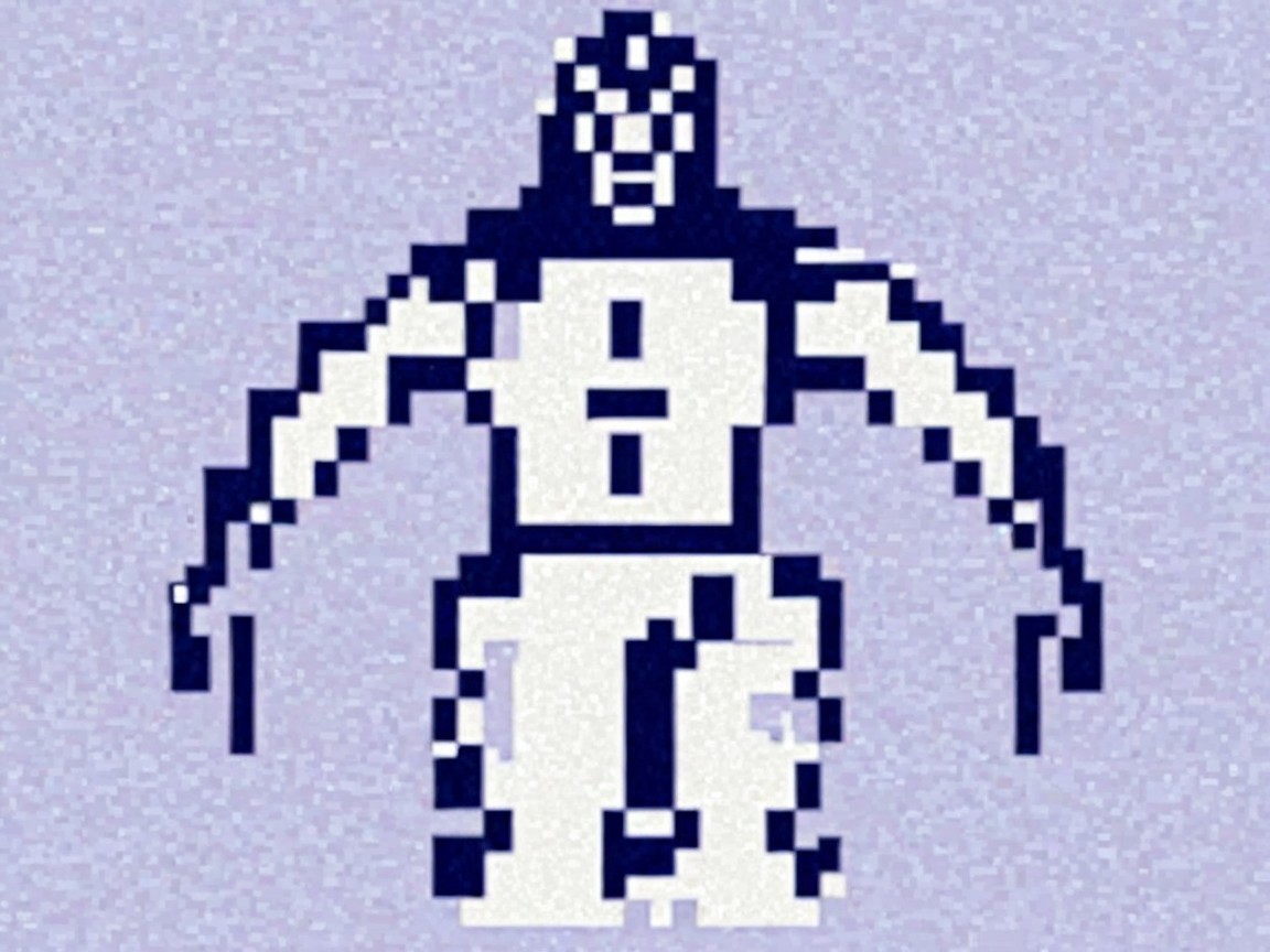 Stylized Pixel Art Humanoid Character in Blue and White