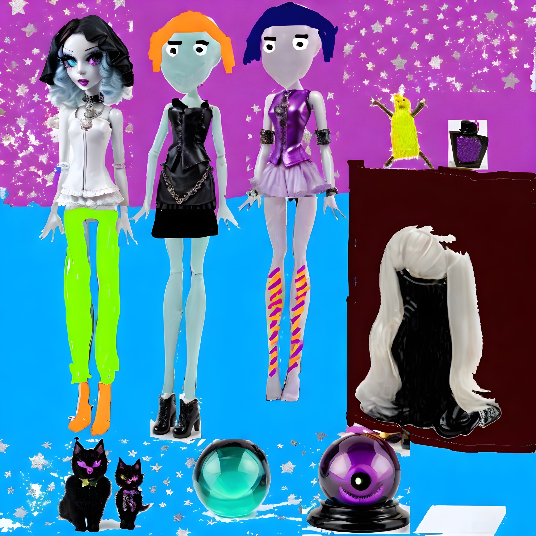 Stylized Dolls with Unique Hairstyles and Outfits