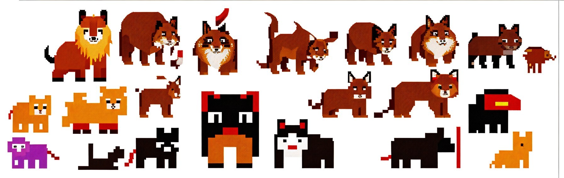 Pixelated Animal Characters in Retro Video Game Style
